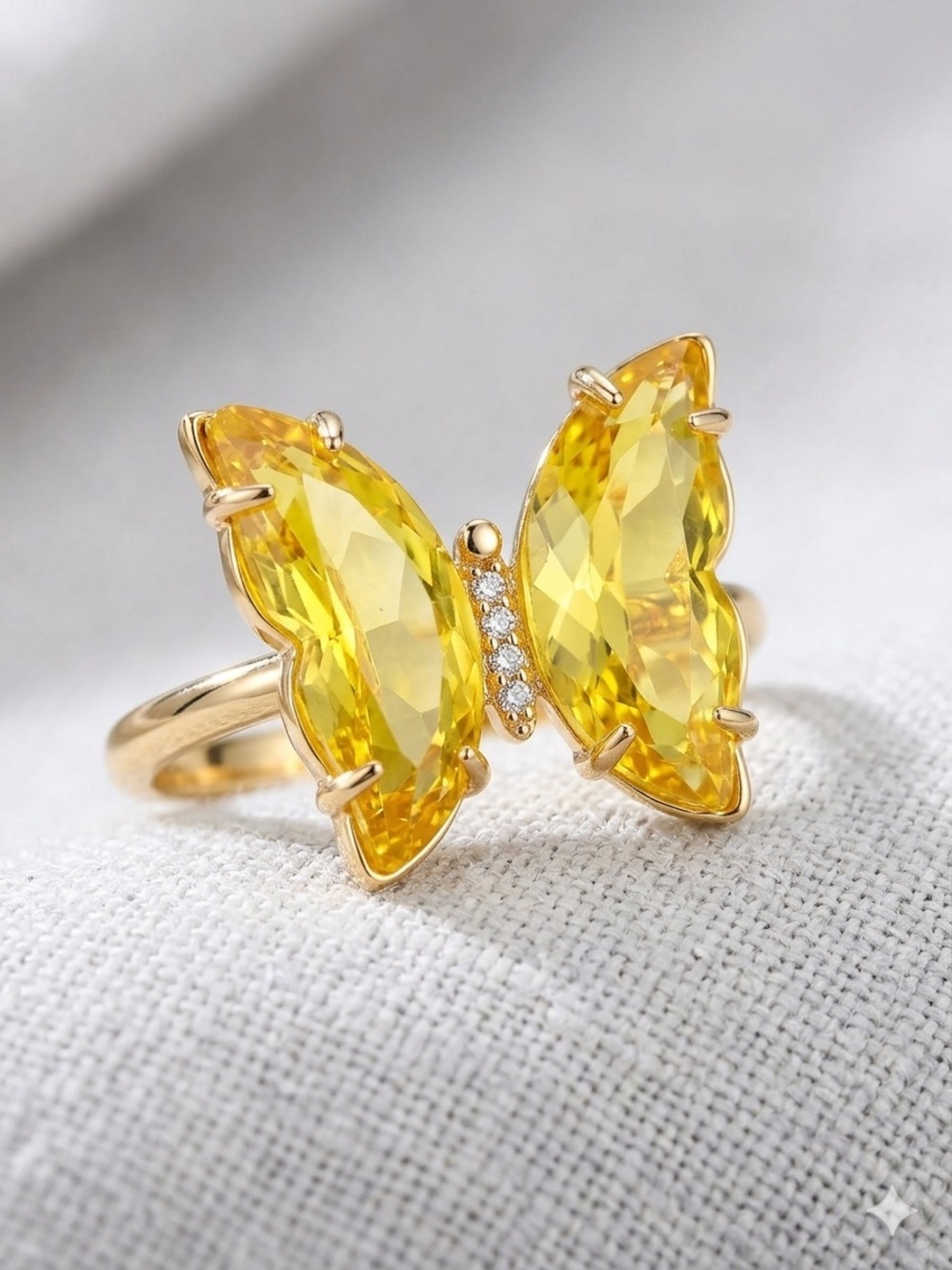 14k Gold - Filled Yellow Butterfly Crystal Ring - Gold Tone